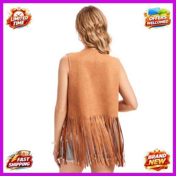 Faux Suede Fringe Vest Sleeveless Western Hippie Costume XXL - Picture 4 of 7